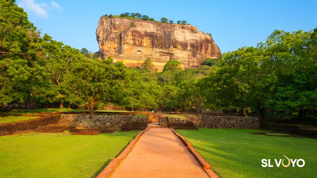 Sigiriya Lion Rock Fortress rising above forests in Sri Lanka
