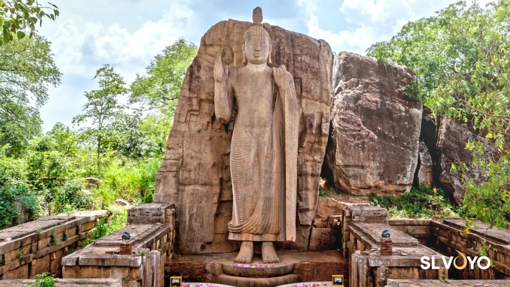 Avukana standing Buddha statue carved from a single rock