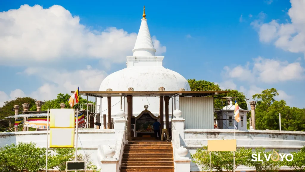Lankarama stupa surrounded by ancient stone pillars in Anuradhapura