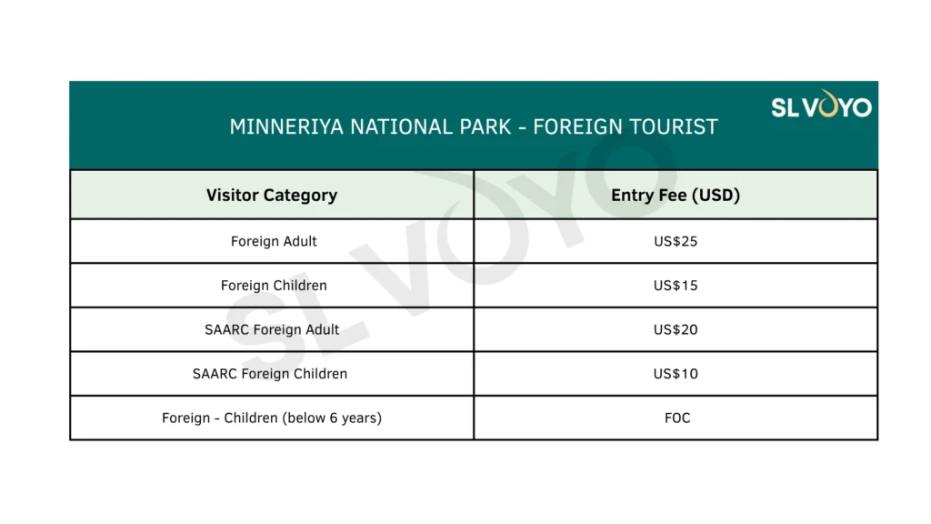 Minneriya safari price table