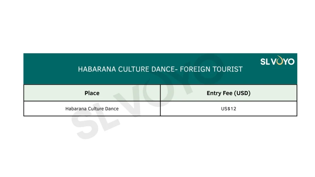 Habarana Cultural dance price table