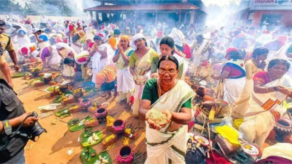 Devotees praying and preparing