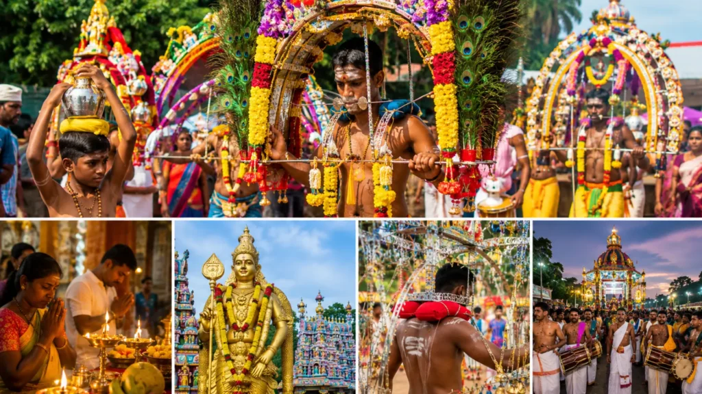 Hindu devotees carrying colourful Kavadi 1