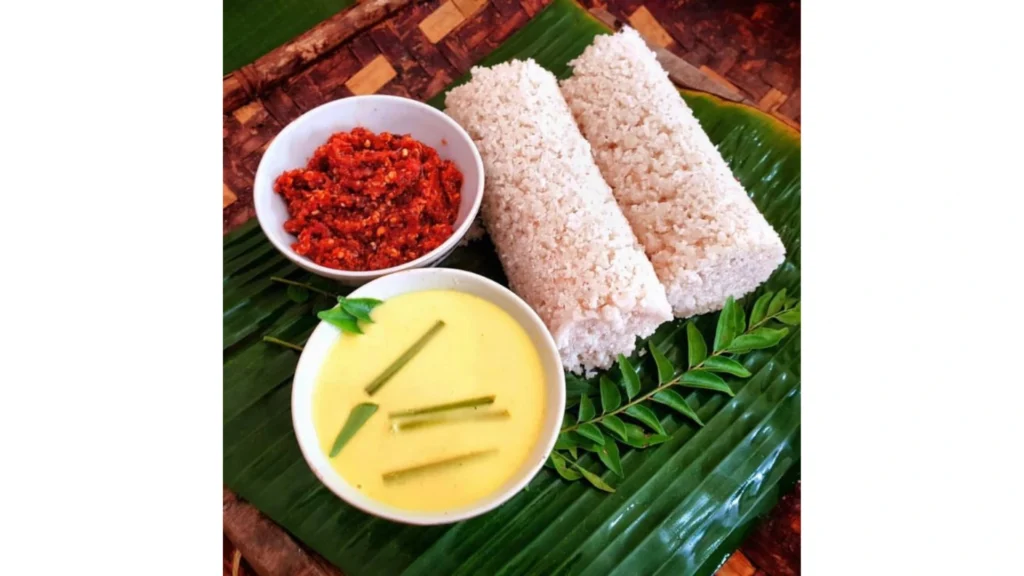 Pittu served with curry coconut milk sambol