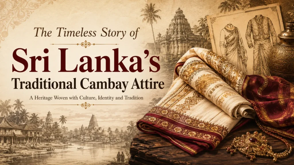 Sri Lankan men and women dressed in traditional Cambay attire