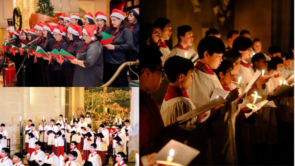 Carol singers performing in church