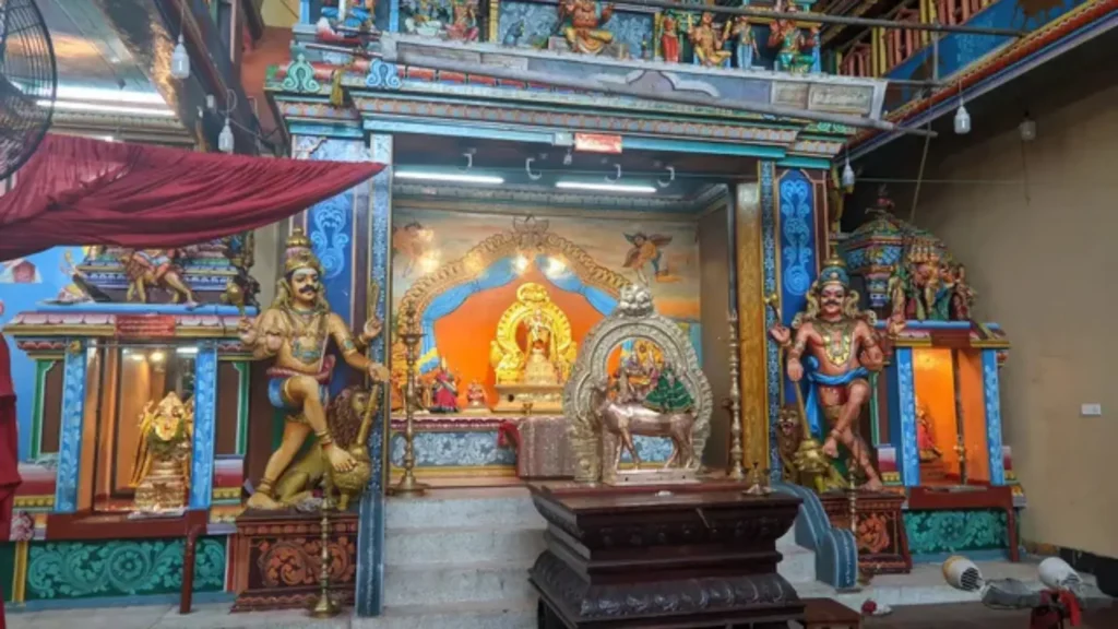 Colourful Hindu temple interior with sacred shrine