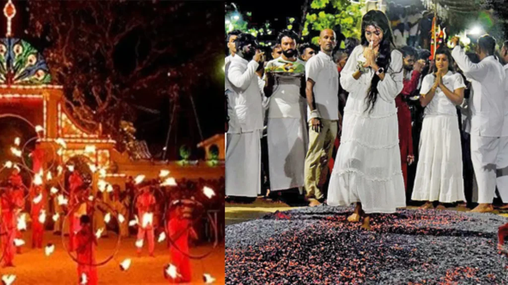 Devotees performing fire-walking or traditional acts